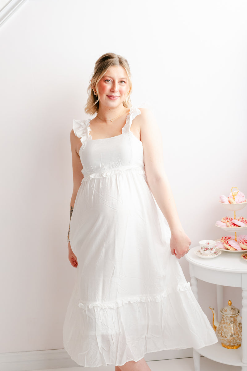 white empire waist midi dress White Empire Dress