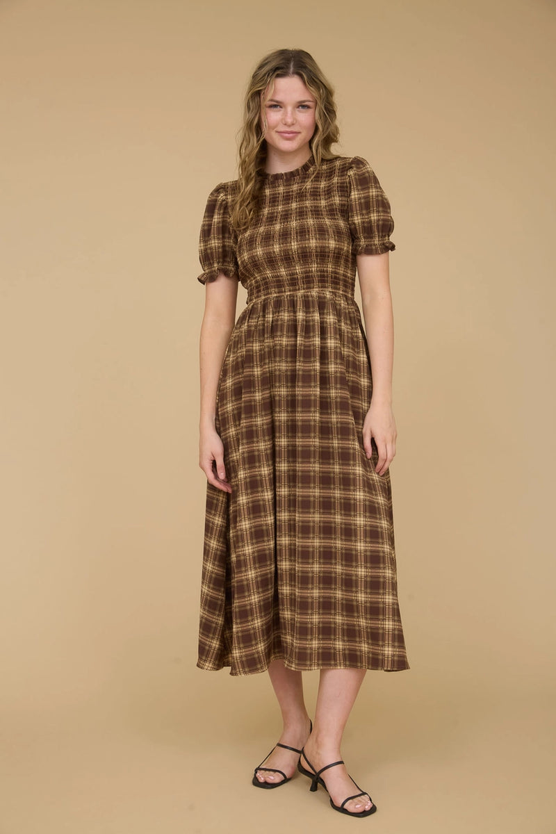 brown check midi dress YOURS Plus Size Chocolate Brown Textured Check Midi Dress