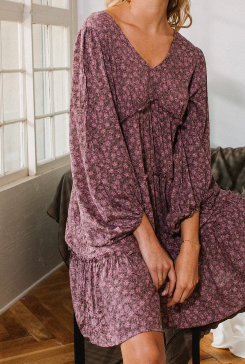 Boho Balloon Long Sleeve Dress | Dusty Mauve Boho Balloon Long Sleeve Dress | Dusty Mauve