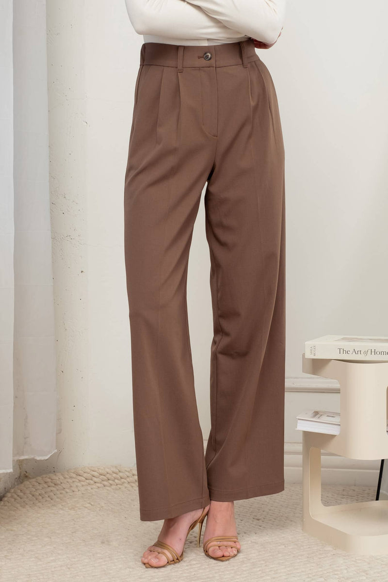 High Waist Pleated Wide Leg Dress Pant | Dark Brown High Waist Pleated Wide Leg Dress Pant | Dark Brown