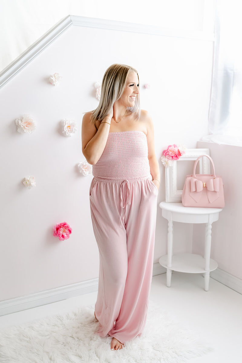 Smocked Strapless Jumpsuit Dusty Pink MNR Beauty Boutique