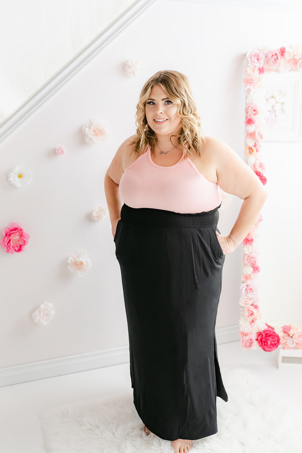 Curvy Smocked Cozy Skirt | Black - MNR Beauty Boutique