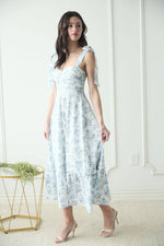 Floral Tie Strap Ruched Detail Maxi Dress | Blue