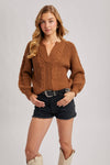 Split Neck Cable Sweater Pullover | Mocha