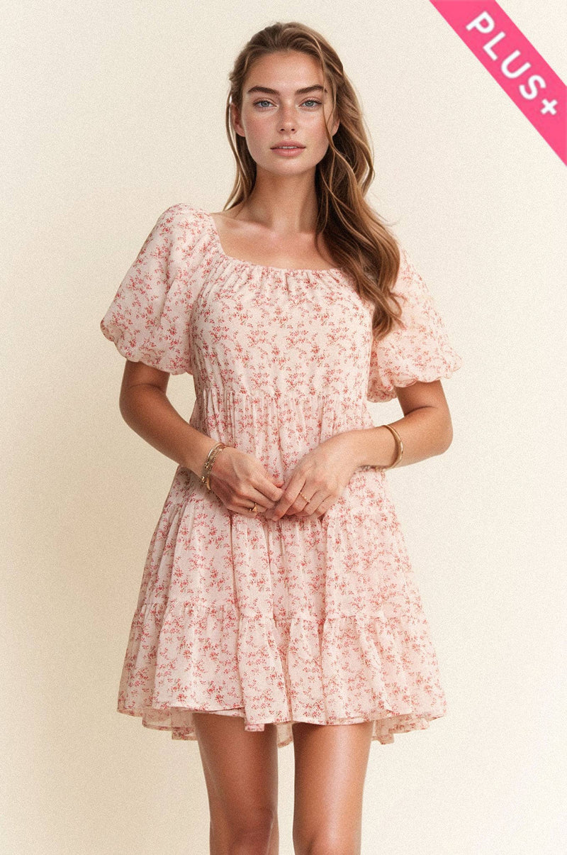 Curvy Floral Ditsy Print Mini Dress