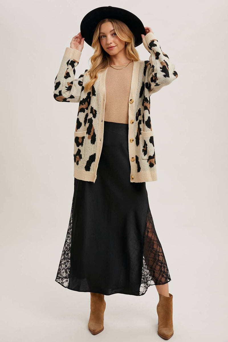 Button Up Cheetah Cardigan | Oatmeal
