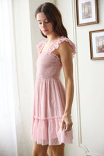 Garden Party Polka Dot Chiffon Tiered Mini Dress | Pink