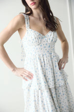 Corset Ruffle Tiered Midi Dress | Blue