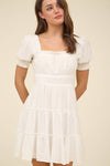 Square Neck Smocked Detail Tiered Mini Dress | Navy