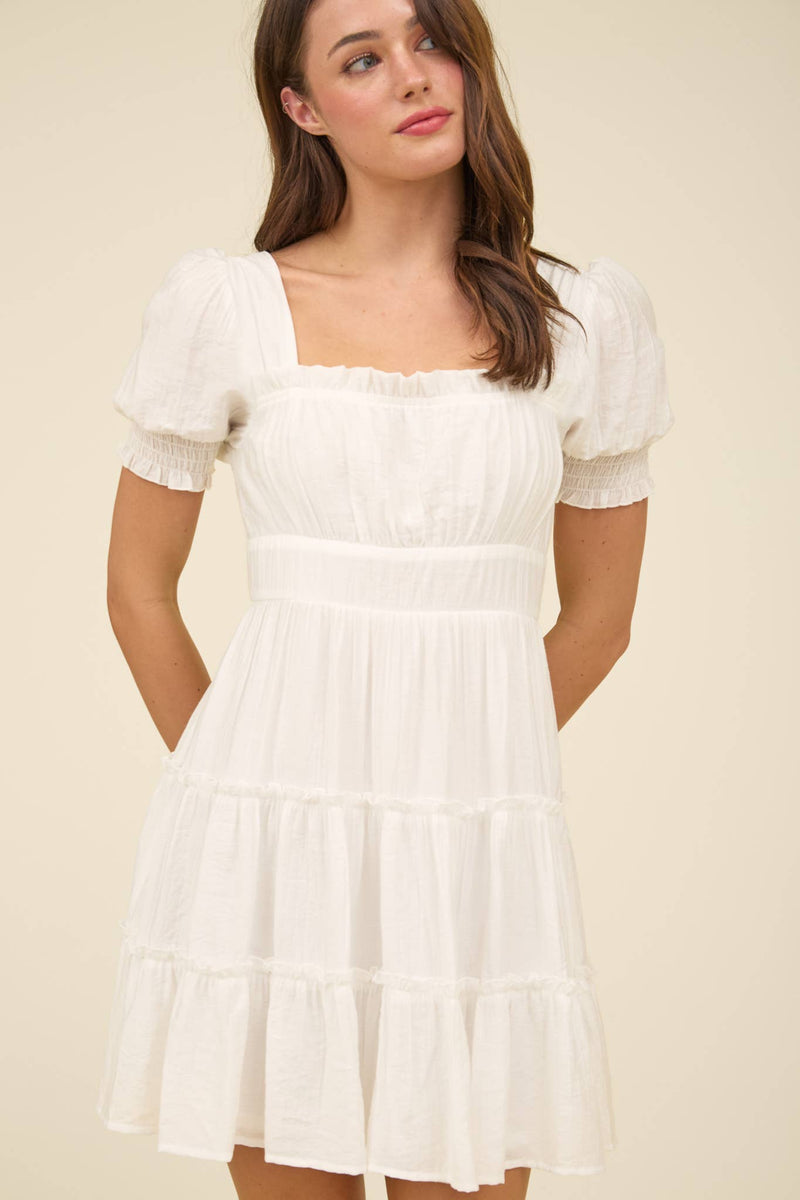 Square Neck Smocked Detail Tiered Mini Dress | Navy