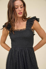 Garden Party Polka Dot Chiffon Tiered Mini Dress | Black