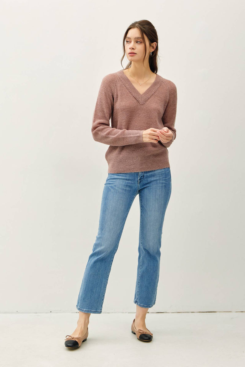 Wool Blend Lightweight Varsity Sweater | Mocha