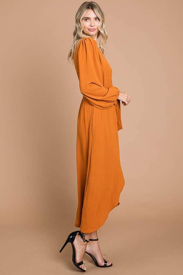 The Faux Wrap Long Sleeve Dress | Tumeric - MNR Beauty Boutique