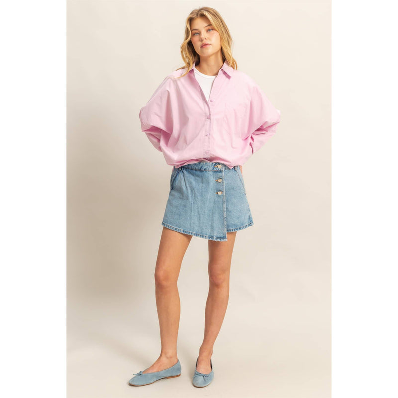 Long Sleeve Poplin Oversized Shirt | Pink