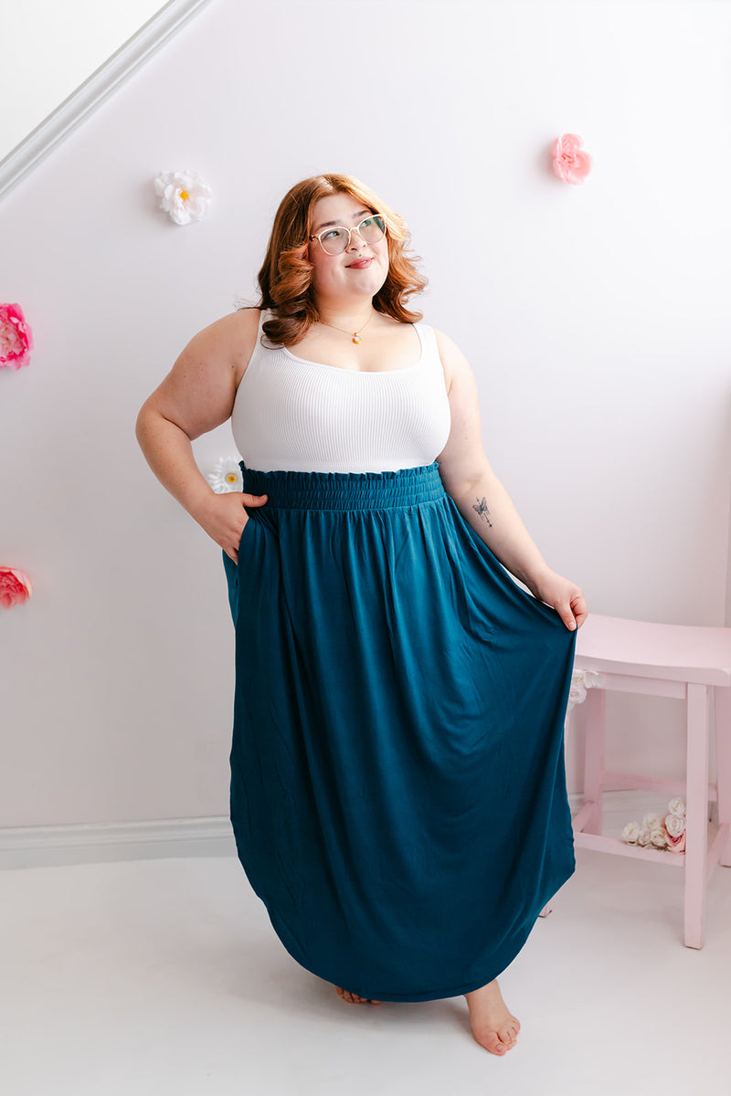 Curvy Smocked Cozy Skirt | Teal