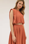 Boxy Pleated Midi Skirt | Apricot