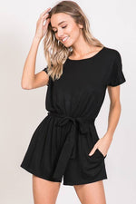 Curvy Solid Romper With Waist Belt | Black