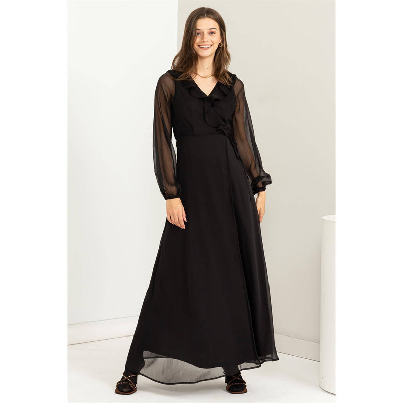 The Stevie Long Sleeve Wrap Maxi Dress | Black