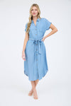 Chambray Belted Button Down Midi Shirt Dress