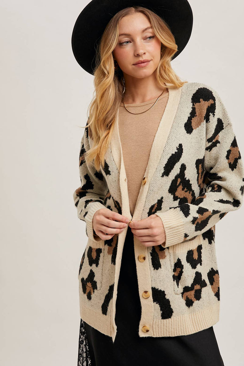 Button Up Cheetah Cardigan | Oatmeal