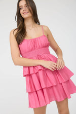 Ruffle Tiered Spaghetti Strap Mini Dress | Pink