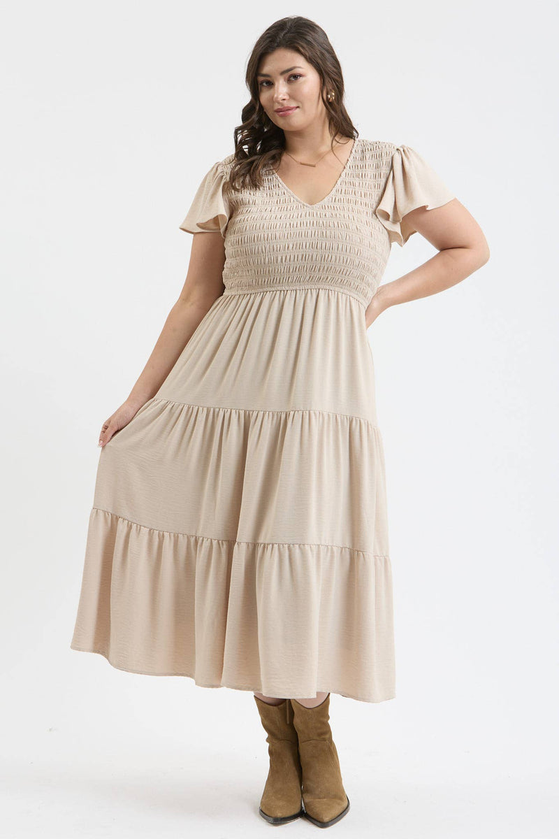 Curvy Flutter Sleeve Maxi Dress | Khaki