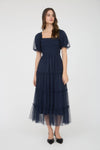 The Garden Party Puff Sleeve Midi Dress | Navy