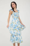 Floral Smocked Sleeveless Ruffle Tiered Dress | Blue
