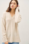 Oversized V-Neck Sweater With Raw Seam | Natural