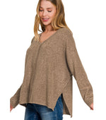 Live In Front Seam Side Slit Sweater | Mocha