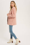 Fuzzy Knit Balloon Sleeve Jacket | Dusty Pink