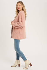 Fuzzy Knit Balloon Sleeve Jacket | Dusty Pink