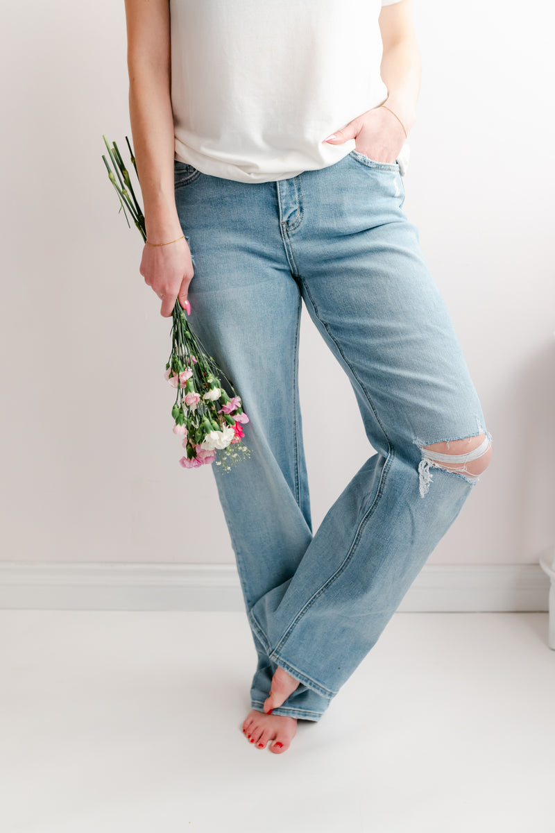 The Tara High Rise Slim Wide Leg Jeans