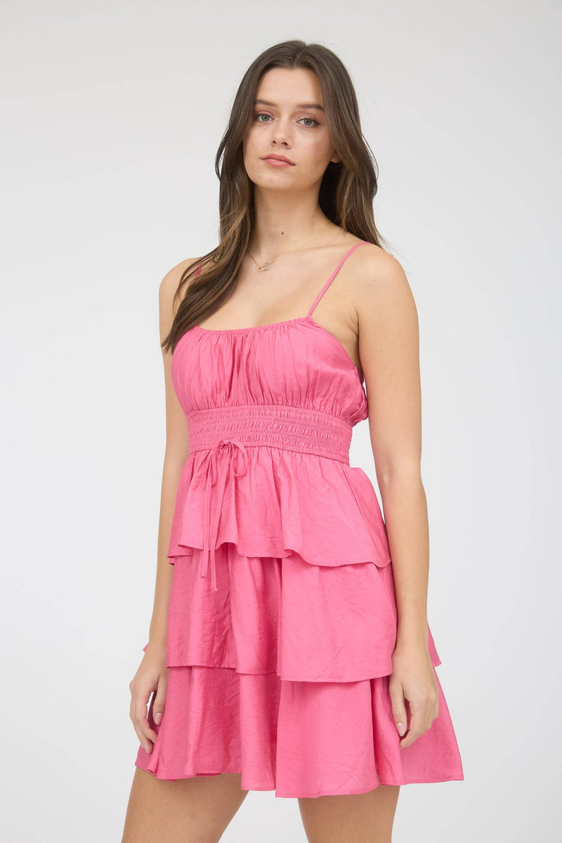 Ruffle Tiered Spaghetti Strap Mini Dress | Pink