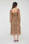 Long Sleeve Ruffle Tiered Midi Dress | Mocha