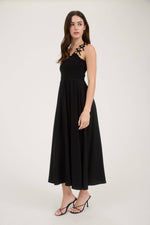 Sweetheart Smocked Bow Strap Midi Dress | Black
