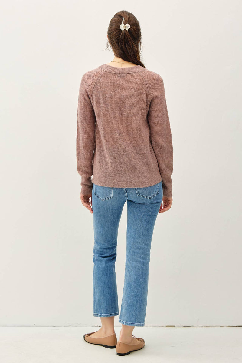 Wool Blend Lightweight Varsity Sweater | Mocha