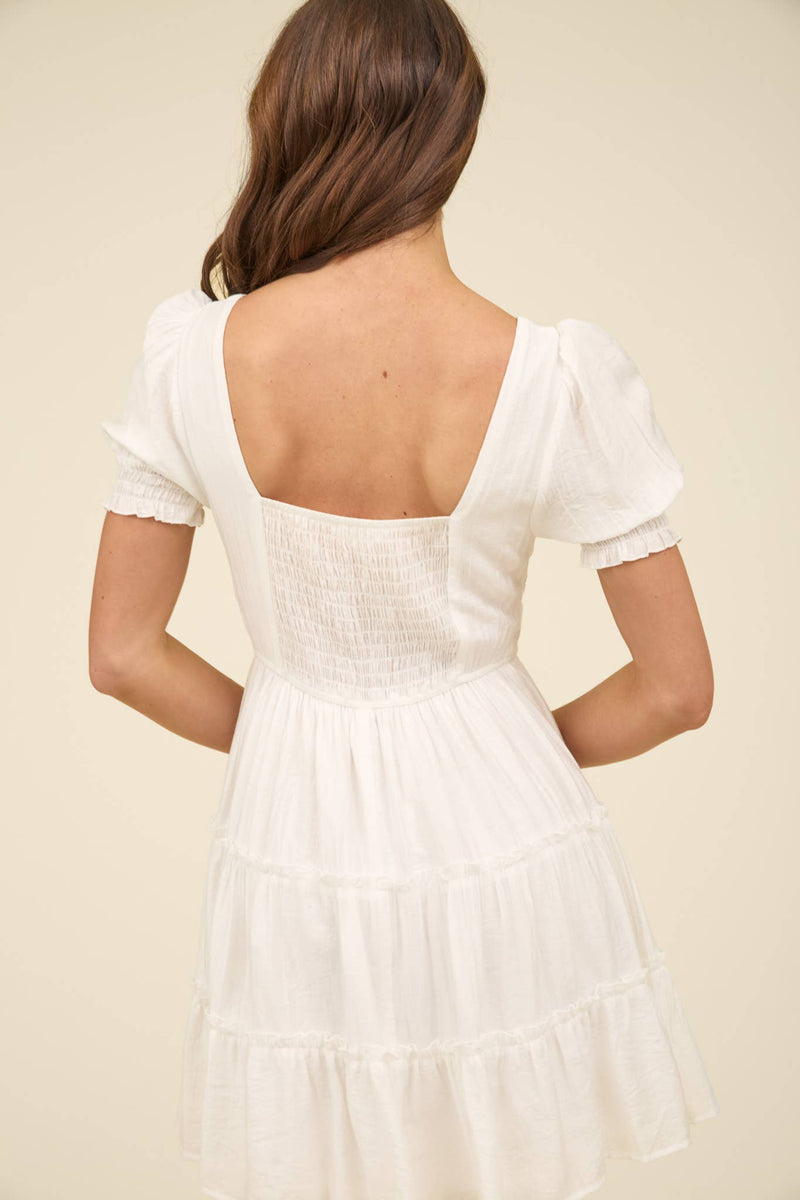 Square Neck Smocked Detail Tiered Mini Dress | Navy