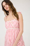 Floral Bow Pattern Tie Strap Mini Dress | Pink