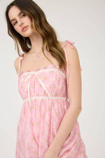 Floral Bow Pattern Tie Strap Mini Dress | Pink