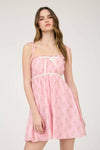 Floral Bow Pattern Tie Strap Mini Dress | Pink