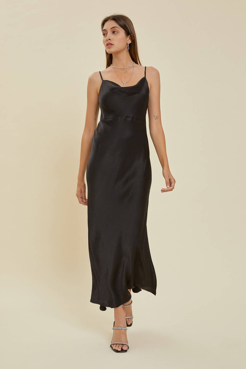 Cowl Neck Slip Dress | Black