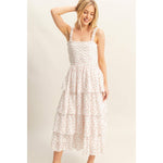 Ditsy Floral Print Smocked Tiered Dress | White