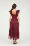 Garden Party Polka Dot Chiffon Tiered Midi Dress | Burgundy