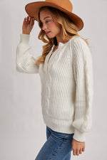 Split Neck Cable Sweater Pullover | Mocha