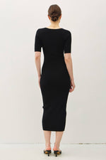 Square Neck Half Sleeve Body-con Sweater Dress | Black
