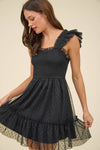 Garden Party Polka Dot Chiffon Tiered Mini Dress | Black