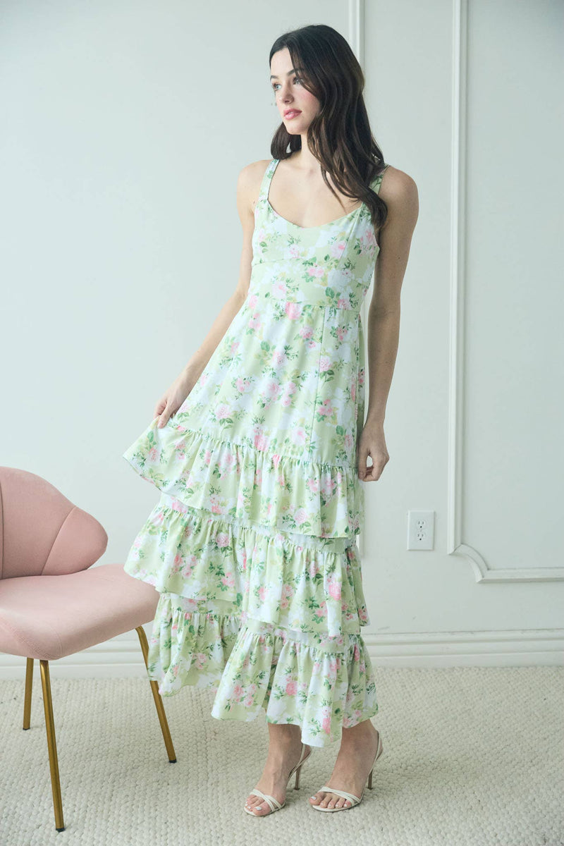 Floral Tiered Ruffle Midi Dress | Mint