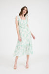 Floral Smocked Sweetheart Ruffle Trim Midi Dres | Mint
