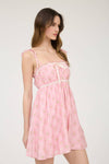 Floral Bow Pattern Tie Strap Mini Dress | Pink